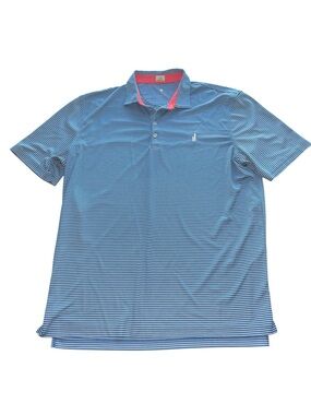 Johnnie-O Hangin’ Out Polo Shirt XL Blue White Stripe Performance Stretch Golf